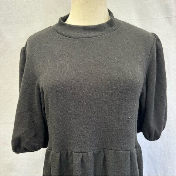 Zara puff sleeve black heavy knit mock neck tiered midi dress size medium - Picture 5 of 16